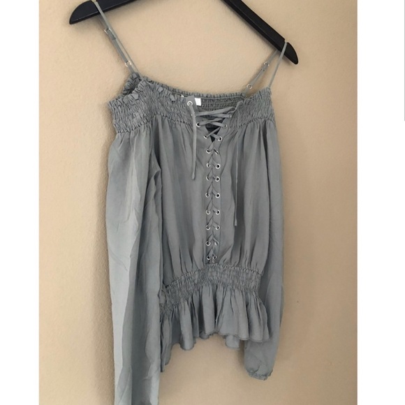Sage lace up off the shoulder top - Picture 3 of 3